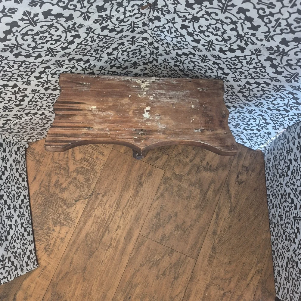 Rustic 1960's Wooden Shelf Wall Hanging Dark Stained 14'L 13.5'T 7.5D